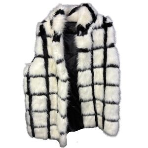 Fabulous Furs Black & White Grid Faux Fur Jacket